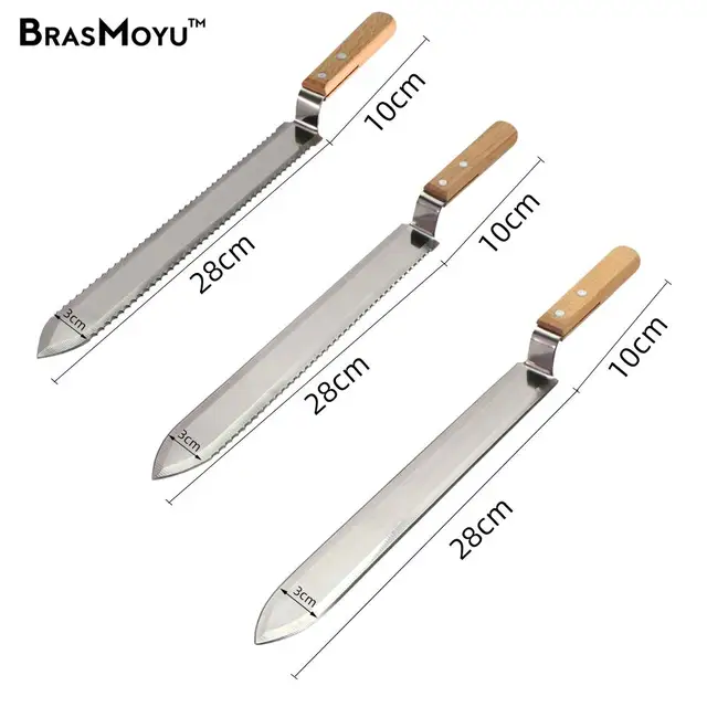 Mézvágó Kés Fa Fogantyúval Rozsdamentes Acél Penge Mézkivonó Berendezés Lapos Száj Egyetlen És Dupla Fog Széle - Image 2