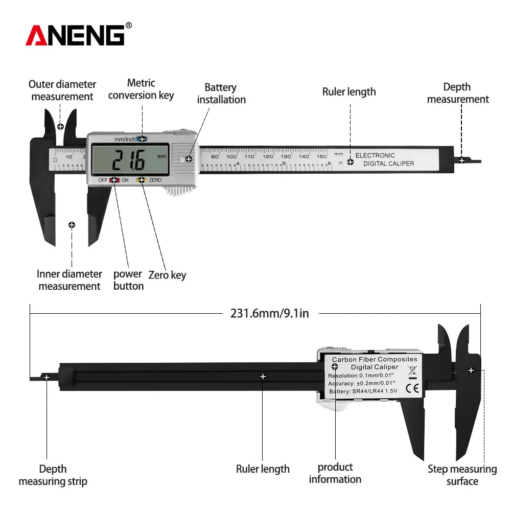 ANENG 150 мм штангенциркуль цифровой штангельциркуль электронный линейка угольник микрометр измерительный инструментлинейки нутромер штангель циркуль калипер измерительные приборы ленейка суппорт digital vernier