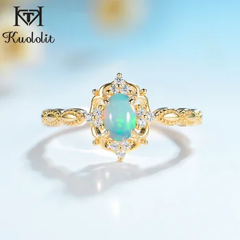 

Kuololit Natural Opal Gemstone Rings for Women 925 Sterling Silver Fire Stone Ring Size 10 Engagement Bride Gift Fine Jewelry