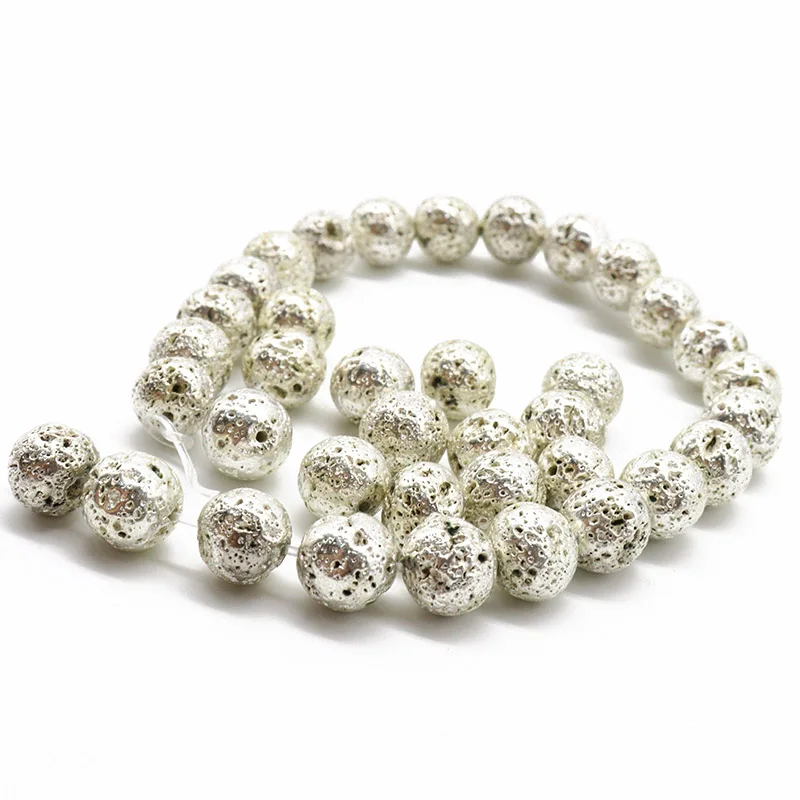 

6/8/10mm Natural Volcanic Rock Stone Plating Silver Color Beads DIY Making Bracelet Necklace jewelry supplies Finding