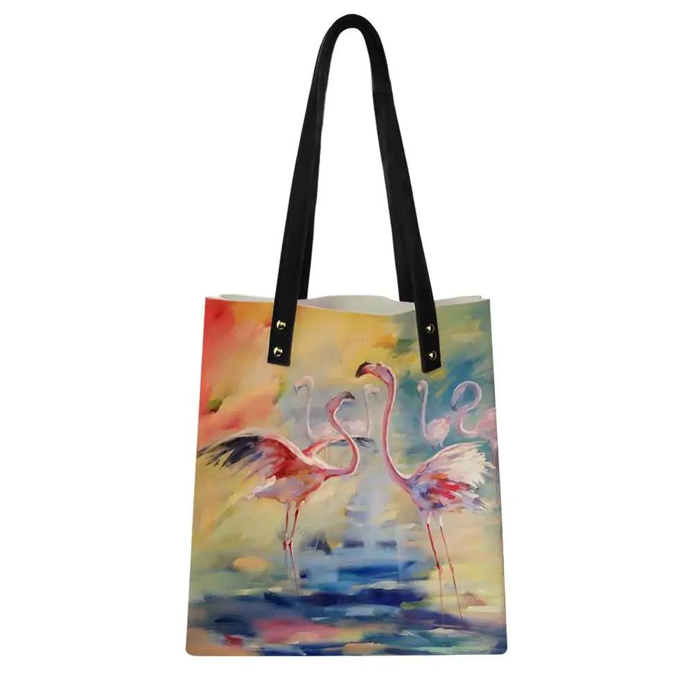 

HaoYun Fashion Women's PU Handbags Arts Flamingos Pattern Casual Girls Shoulder Bags Large Capacity Travel Storage Package Bags