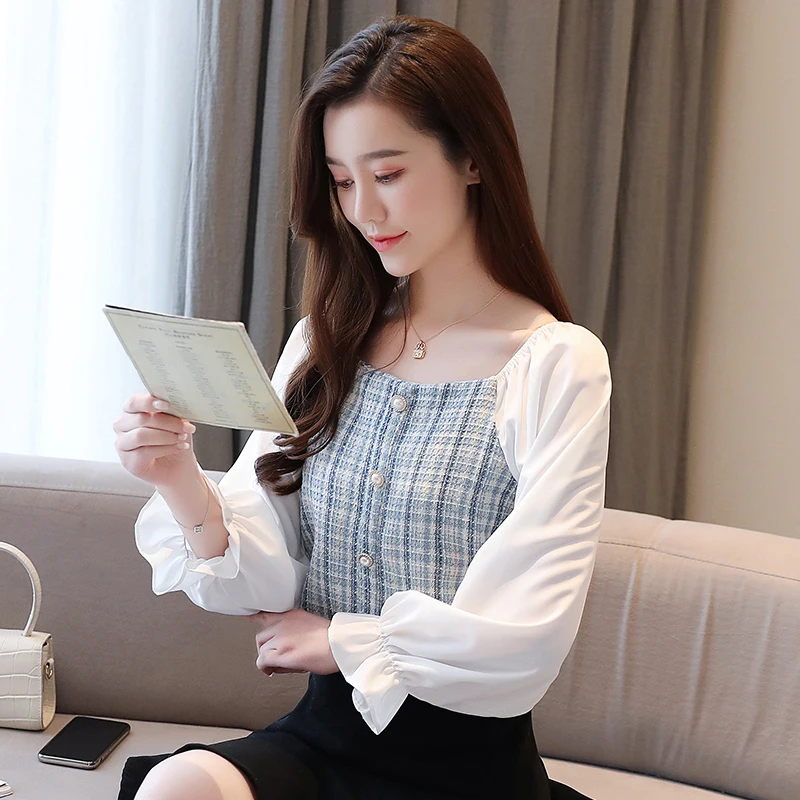 Blusas mujer de moda 2020 блуза с длинным рукавом женская белая шифоновая блузка вырезом