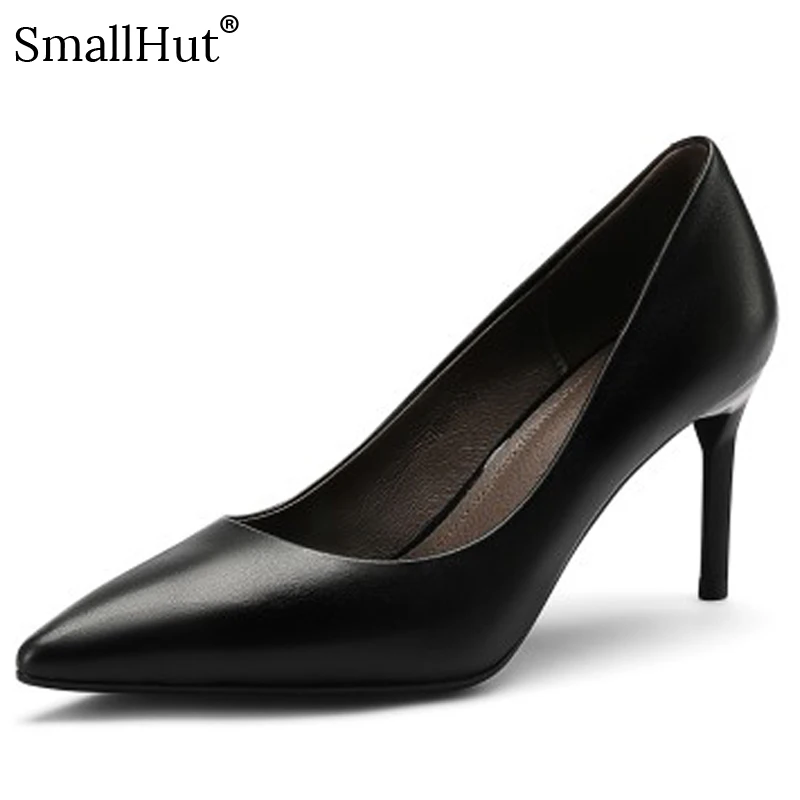 

Really Cow Leather Women High Heels G034 New Spring Autumn Elegant Fashion Ladies Black White Simple Style Pointed Toe Pumps