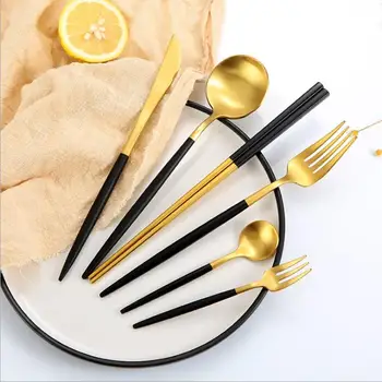 

Gold Dinnerware Set Knife Fork Spoon Flatware 304 Stainless Steel Tableware Set Silverware Matte Kitchen Cutlery Set