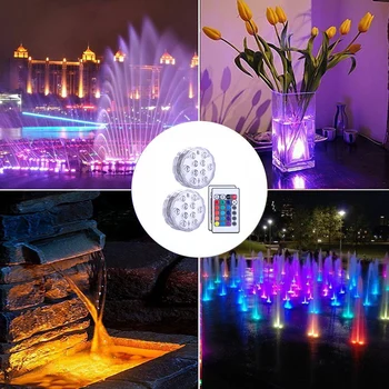 

LED Lights Submersible With Remote Control 10 LEDs Battery Powered For Swimming Pool 2 Pack Waterproof