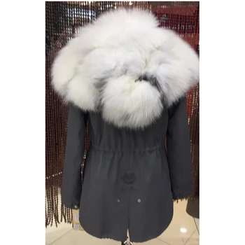 

Women winter parka coat jacket fox collar detachable rabbit liner in the hood fur 80cm length quality fabric D11