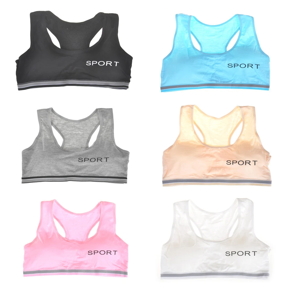 Teens Girls Sports Bra Puberty Gym Underwear Wireless Teenager Girls Sport Bra with Chest Pad Cotton Young Girls Training Bra
