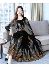2019 New Style WOMEN’S Dress Early Autumn Floral Print Long Sleeve Chiffon Dress Middle-aged Women Dress Fashion Waist Hugging S