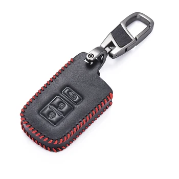 

Top Layer Leather Car Key Ring For Toyota Corolla RAV4 Avalon Camry Highlander 3 Button Smart Remote Fob Cover Auto Keychain Bag
