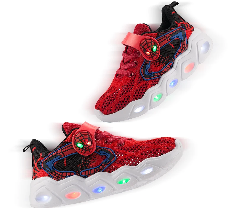 TuYao Boys Luminous Shoes Girls Glowing Spiderman Shoes Toddler Casual Bright Sneaker LED light up soft shoes for big kids