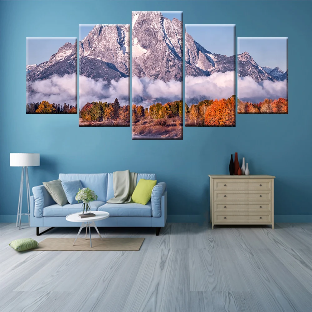 

5 Pcs Landscape for Living Room Decoration Beautiful Mountain View Canvas Painting Wall Picture Home Decor Unframed