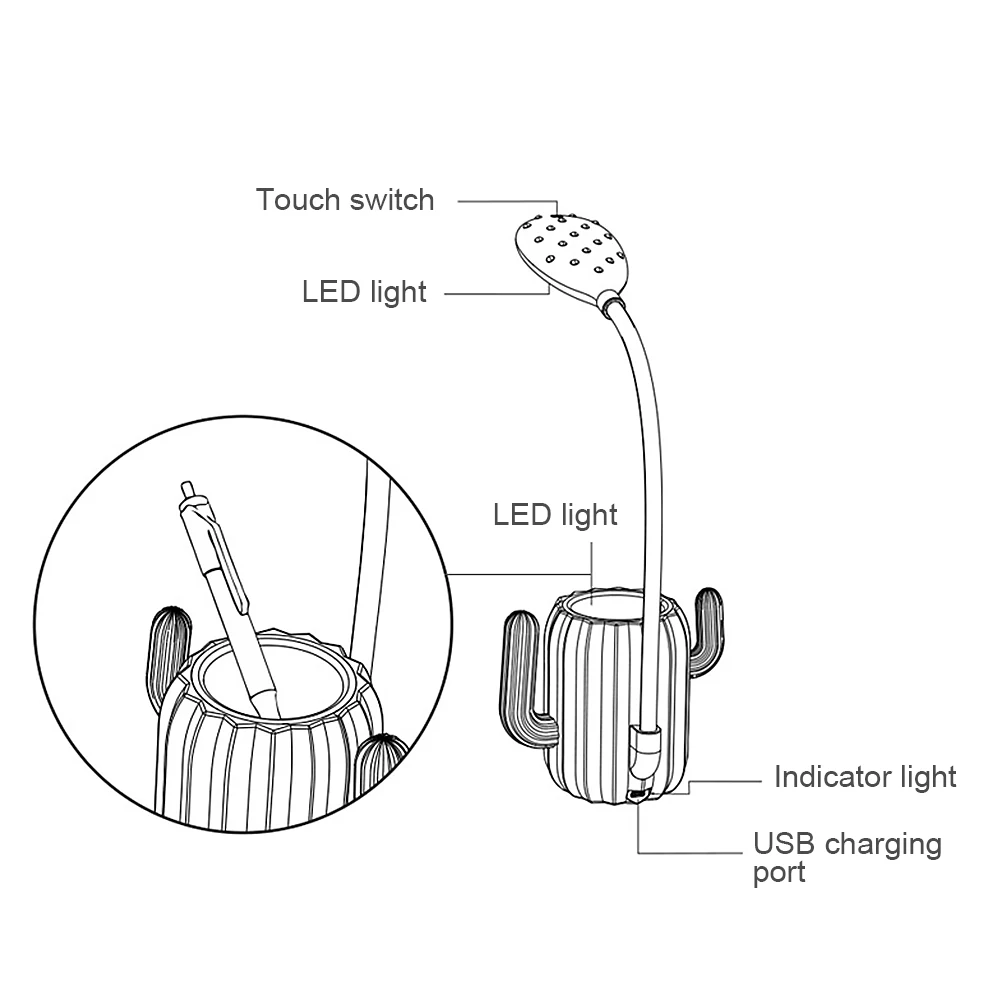 Многофункциональная креативная 13LED настольная лампа С КАКТУСОМ, Студенческая usb зарядка, сенсорная Настольная лампа с держателем для хранения ручек, Ночной светильник 3 вида цветов