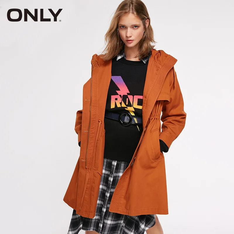 Goedkoop Alleen Losse Capuchon Trekkoord Katoenen Lange Trenchcoat Windjack | 118336573