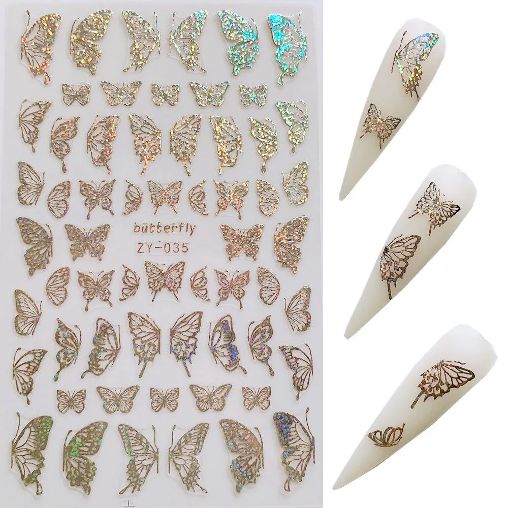 1pc Nail Art Laser Gold and Silver Butterfly Sticker Spring Summer Butterfly Designs Manicure ZY