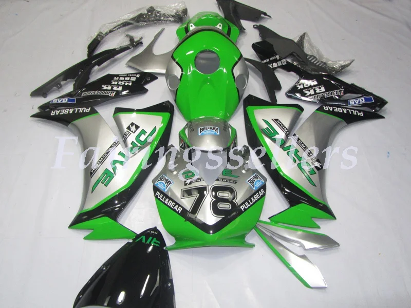 Green Silver Впрыска ABS Полный обтекатели комплект Подходит для HONDA CBR1000RR 2012 13 14 15 CBR1000 12-16 CBR1000 обтекатель глянцевый белый серебристый - Цвет: Green Silver