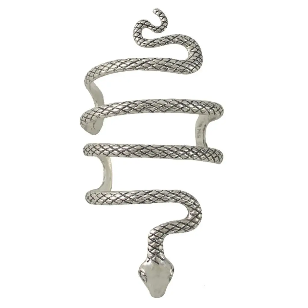 Vintage Curved Carved Snake Open Bangle silver color Cuff Punk Bracelet Funny Scary Novelty Fashion Jewelry for Men Women 
