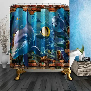 

New 3D Animal Shower Curtains Landscape Printing Bathroom Waterproof Polyester Fabric Bath Curtain Set Mat