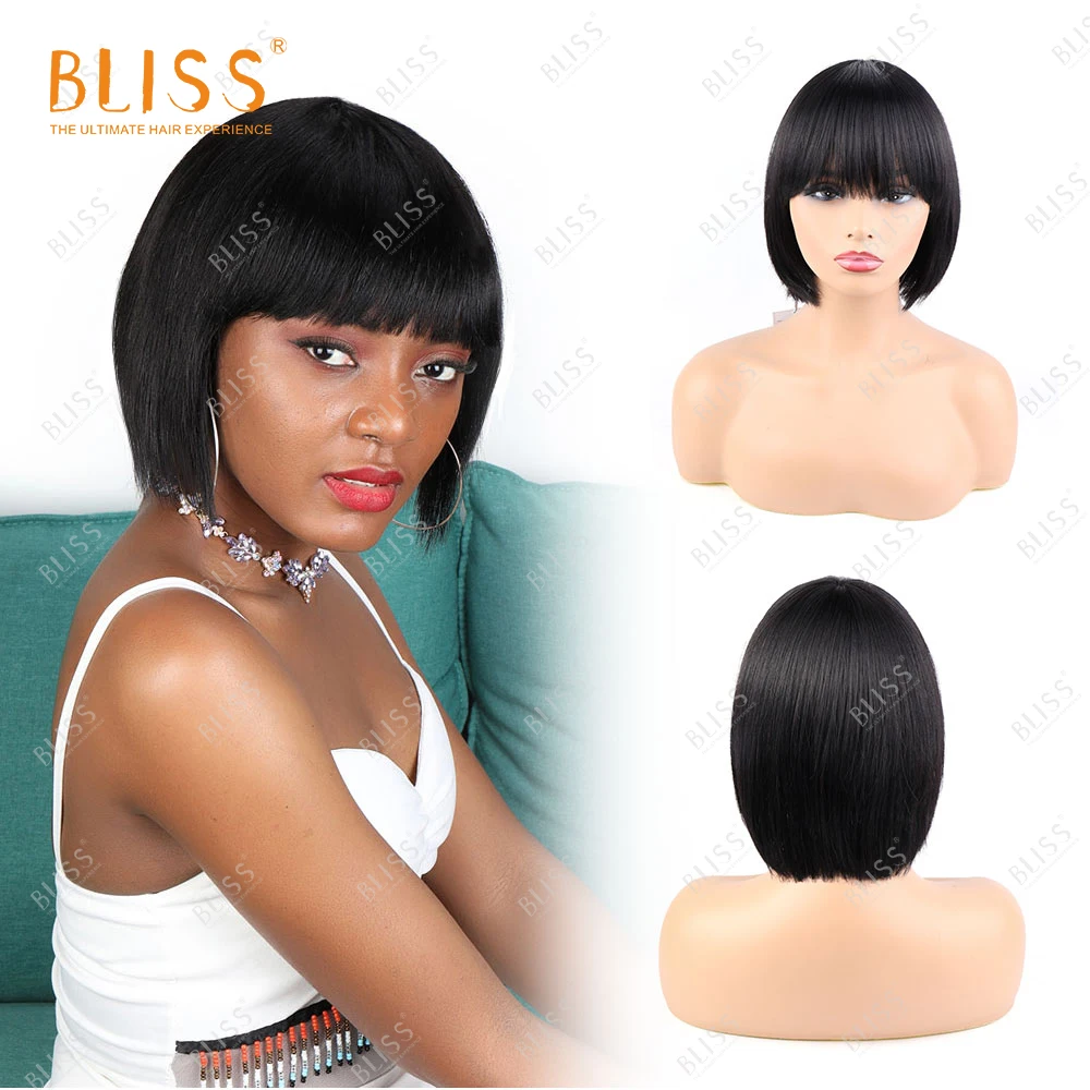 

BLISS Short Bob Wig Brazllan Humain Hair T Part Lace Pixie Cut With Bangs Fringe For Black Women Wig Straight Machine Made