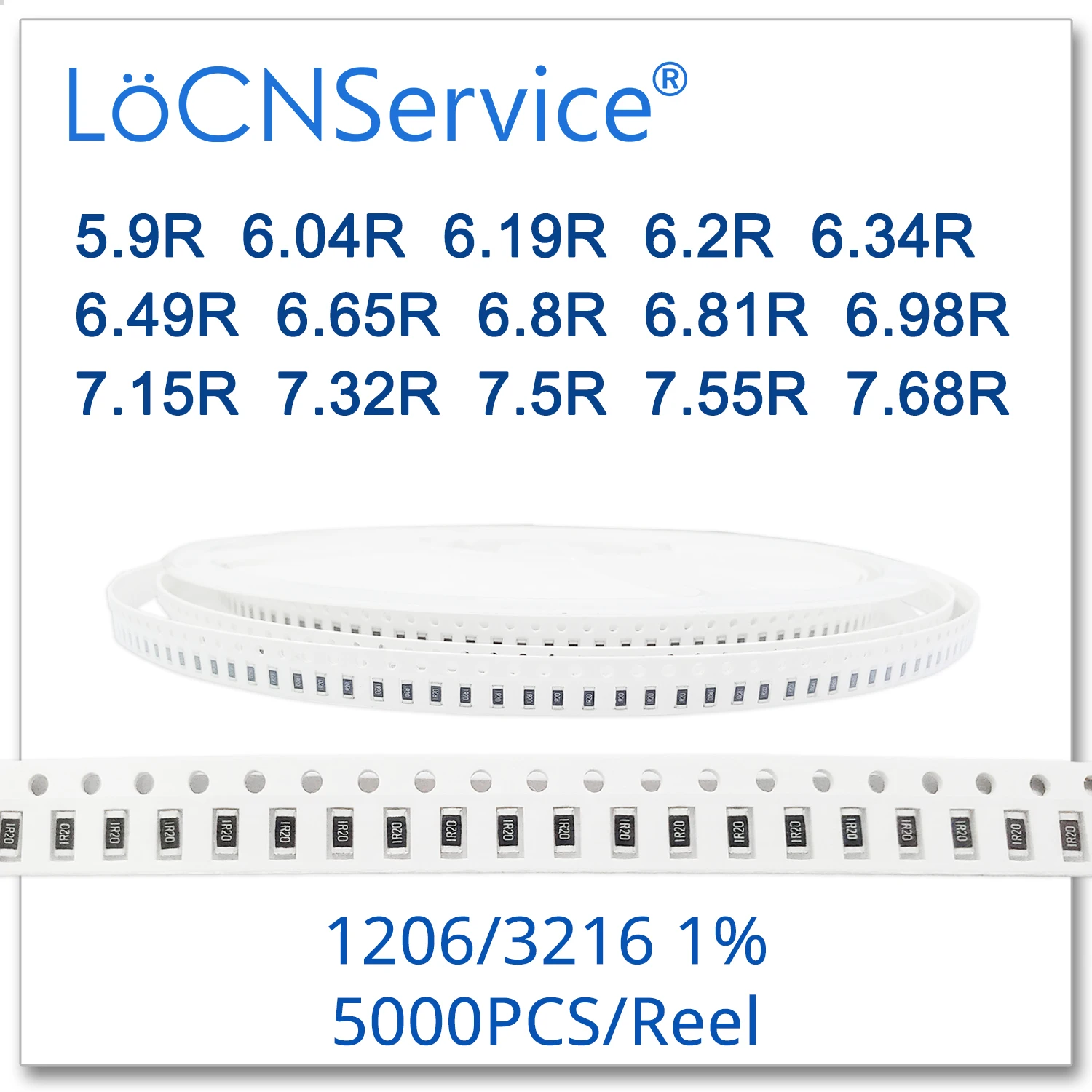 LoCNService 1206 1% 5000 шт. 5.9R 6.04R 6.19R 6.2R 6.34R 6.49R 6.65R 6.8R 6.81R 6.98R 7.15R 7.32R 7.5R 7.55R 7.68R 3216 резистор |