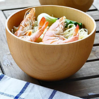 

Wood Color Anti-Scald Environmental Protection Noodle Bowl Fruit Salad Bowl Wooden Round Wooden Bowl