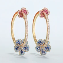 Роскошные цветочные серьги для женщин, цветные циркониевые круглые серьги-кольца с золотым покрытием XIUMEIYIZU, новые популярные ювелирные изделия,, Бразилия