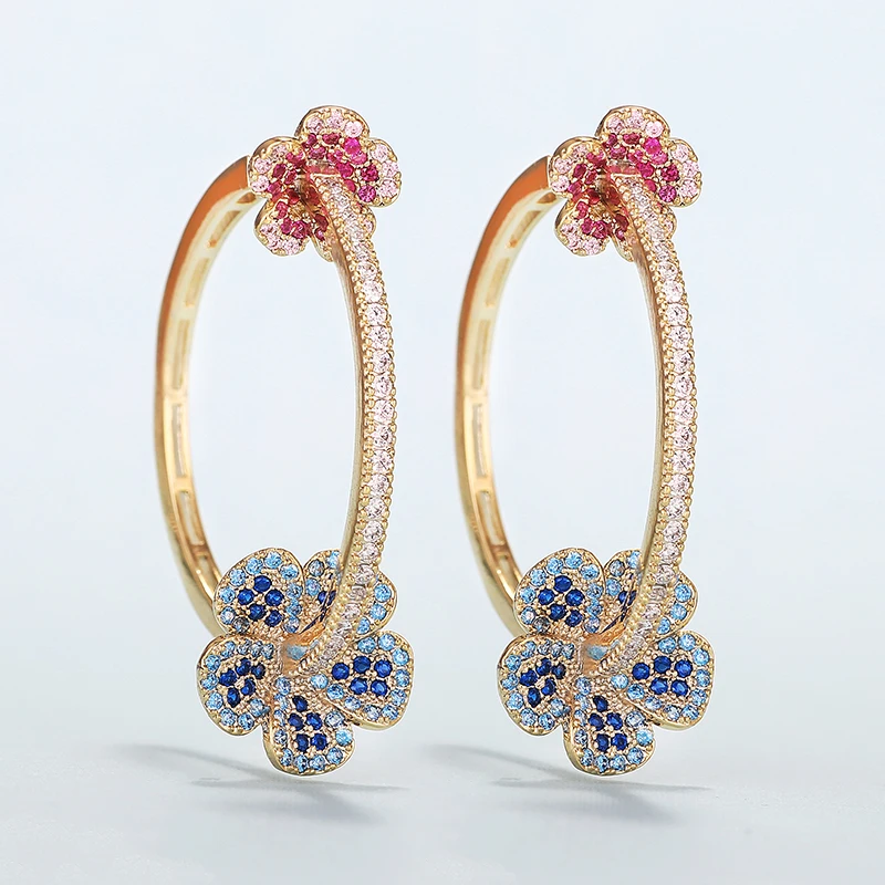 

Luxury Flower Earrings for Women Color Zircon Round Hoop Earrings Gold Plating XIUMEIYIZU New Hot Jewelry Wholesale Brazil