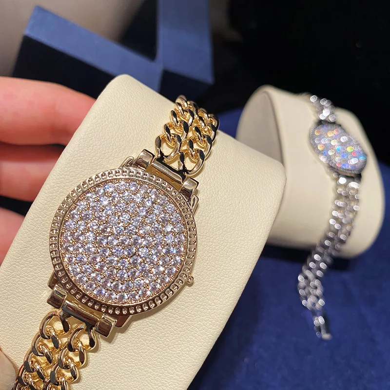 Fashion Simple Cubic Zircon Pendant Bracelet For Woman Gold Color Round Shiny Crystal Korean Bangle Female New Jewelry