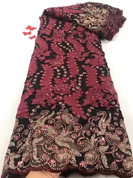 

Popular apparel cloth party French net lace fabric African mesh cloth with sequins for lady dress PAN471(5yards/lot)