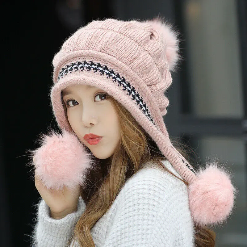 Модная зимняя женская шапка, шарф, набор из шапки и шарфа для женщин и девушек, теплая шапка бини для девочек, шарф с кольцом, помпоны, зимние шапки - Цвет: pink