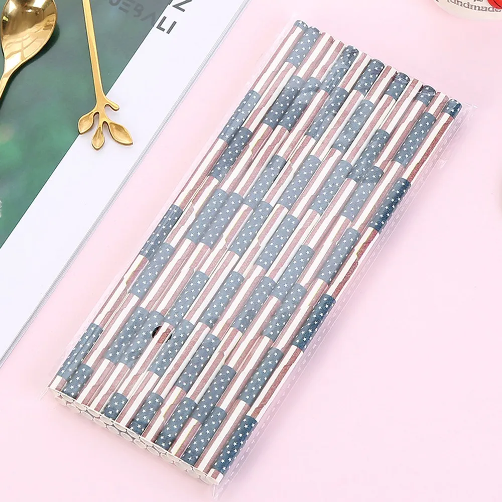 Party Paper Straw 25pcs American Flag Pattern Paper Drinking Straws Fun Creative Drinking Straws for Christmas Birthday Party