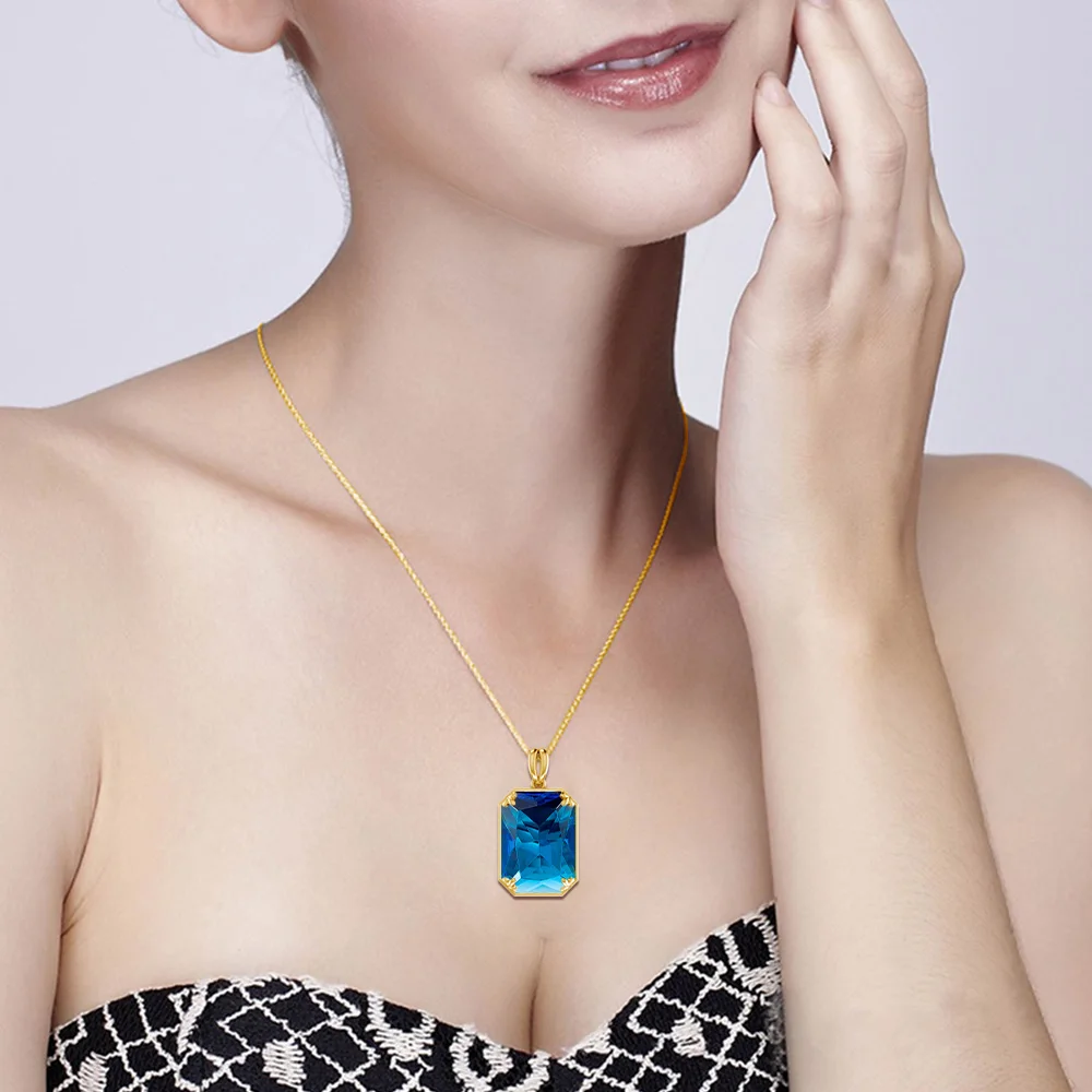Szjinao gold Pendan Necklace For Women Christmas present Fine viking Birthstone Aquamarine silver 925 jewelry