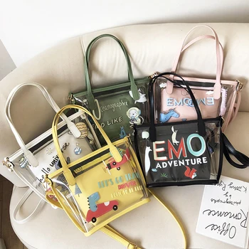 

Sac 2020 Satchel Handbag Women Bags Clear Jelly Transparent PVC Bag Candy Color Tote Bag Designer Purses Crossbody Bolsa #35