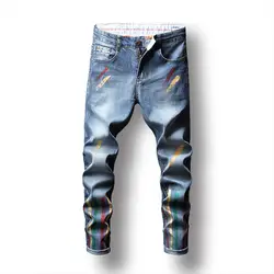 Мужские джинсы модные повседневные облегающие Стрейчевые Новые Фирменные прямые джинсы с краской ed Ink для мужские джинсовые штаны больших