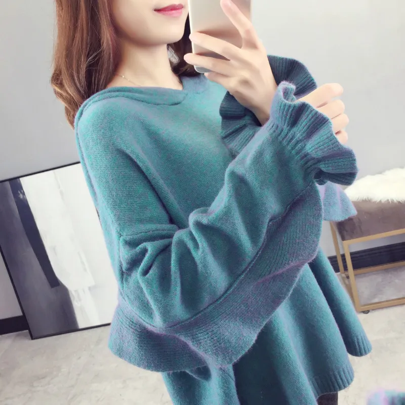 Neploe корейский Толстый Crazy style Pull Femme Hiver элегантный оборками с капюшоном и бантом свитер сплошной крест осень пуловер Топы 45955