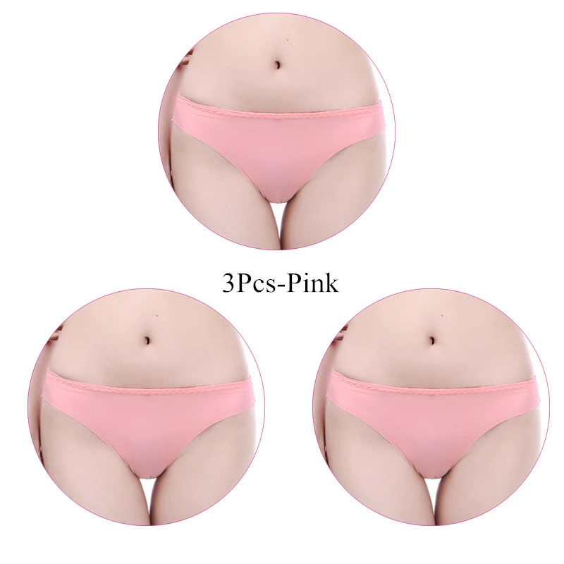 3Pcs-Pink 3 шт./компл. трусики Для женщин сексуальные трусы Бесшовные Ice Silk Трусы-стринги женский большой Размеры Нижнее белье женские большие Размеры трусики - Цвет: 3Pcs-Pink