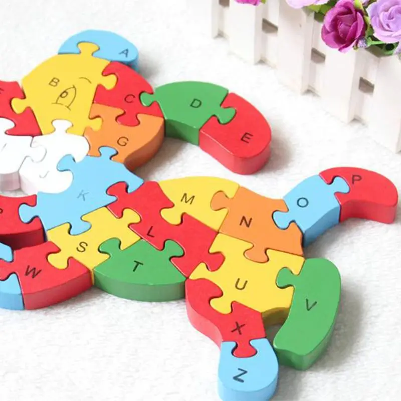 Childrens Jigsaw, Alphabet Number Blocks Wood Animal Puzzle Kid Toy, Dog&Train R7RB