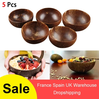 

5Pcs Natural Coconut Bowl Soup Salad Noodle Rice Bowl Wooden Fruit Bowls Handicraft Decoration US Warehouse Free Shipping
