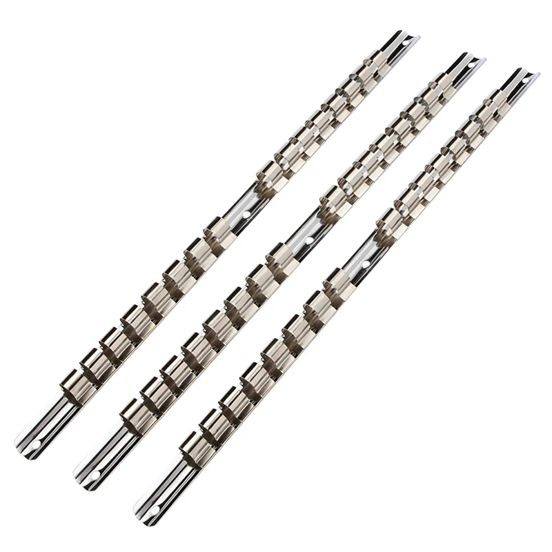 

Socket Rack Holder 1/4 Inch 3/8 Inch 1/2 Inch With 16 Clips On Rail Tool Organizer Storage