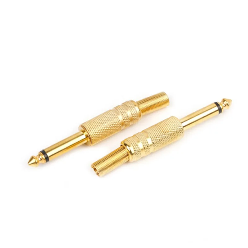 5 Stücke Vergoldet 6,35mm Stecker 1/4 Mono Jack Stecker Audio Stecker Löten L15 6,5mm Metall Mikrofon jack plug-in Audio für KTV