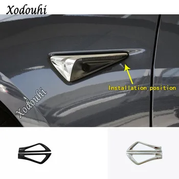 

For Tesla Model 3 Model3 2018 2019 2020 Car Sticker Detector Front Side Foliage Leaf Fender Vent Air Outlet Lamp Trim Frame 2pcs