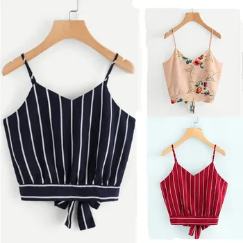 

Strap Top Women Crop Top V Neck Striped Tops for Women 2020 New Fashion Cotton Blended Blouse Tank Tops Women's Clothing Camis