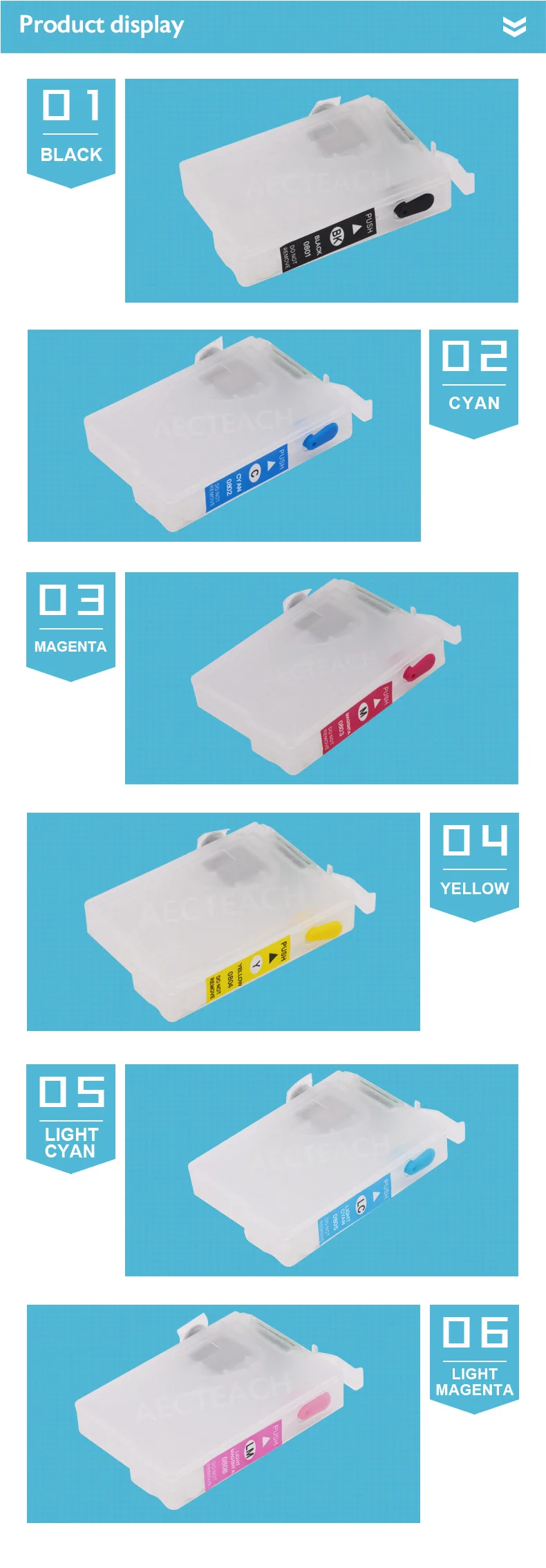 Aecteach T0801 T0802 T0803 T0804 T0805 T0806 Refillable патрон чернил для принтера Epson Stylus Photo P50 T59 R265 270 285 290 принтер