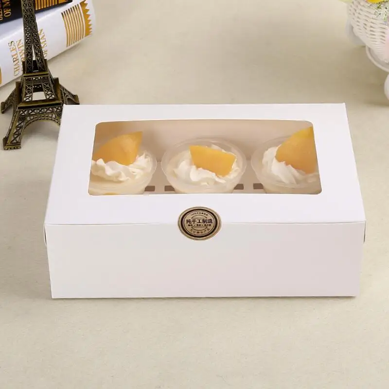 Крафт-карточка бумажная коробочка для капкейка 6 чашки торт держатели Маффин, кекс Коробки десерт Портативный посылка коробка шесть лоток LX8209