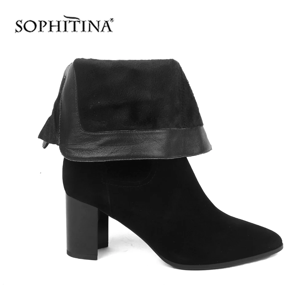 SOPHITINA/Специальный дизайн; ботинки высокого качества из замши; модная однотонная обувь на молнии с круглым носком на квадратном каблуке; новые женские ботинки; SC452