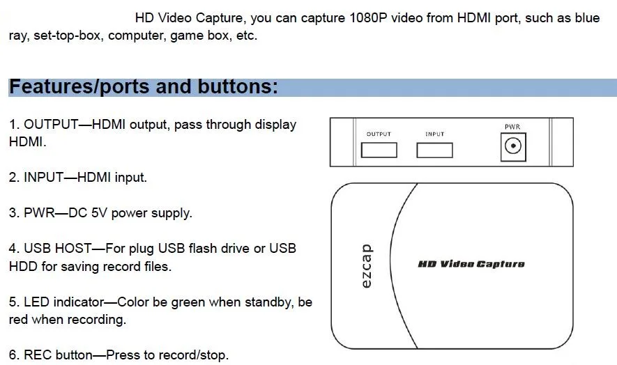 EZCAP280HB HDMI видеозахвата, конвертировать HDMI видео в HDMI с микрофоном на USB флэш-диск не нужно ПК, H.264 кодировщик. 1080P30FPS