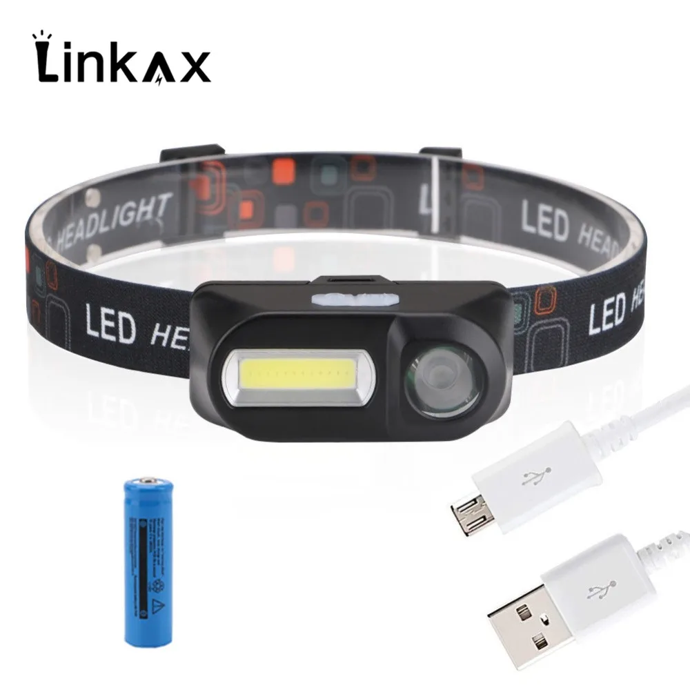 

USB Rechargeable Mini Waterproof 18650 Battery Headlamp Headlight Lamp 6-Modes Head Flashlight Torch Lamp Outdoor