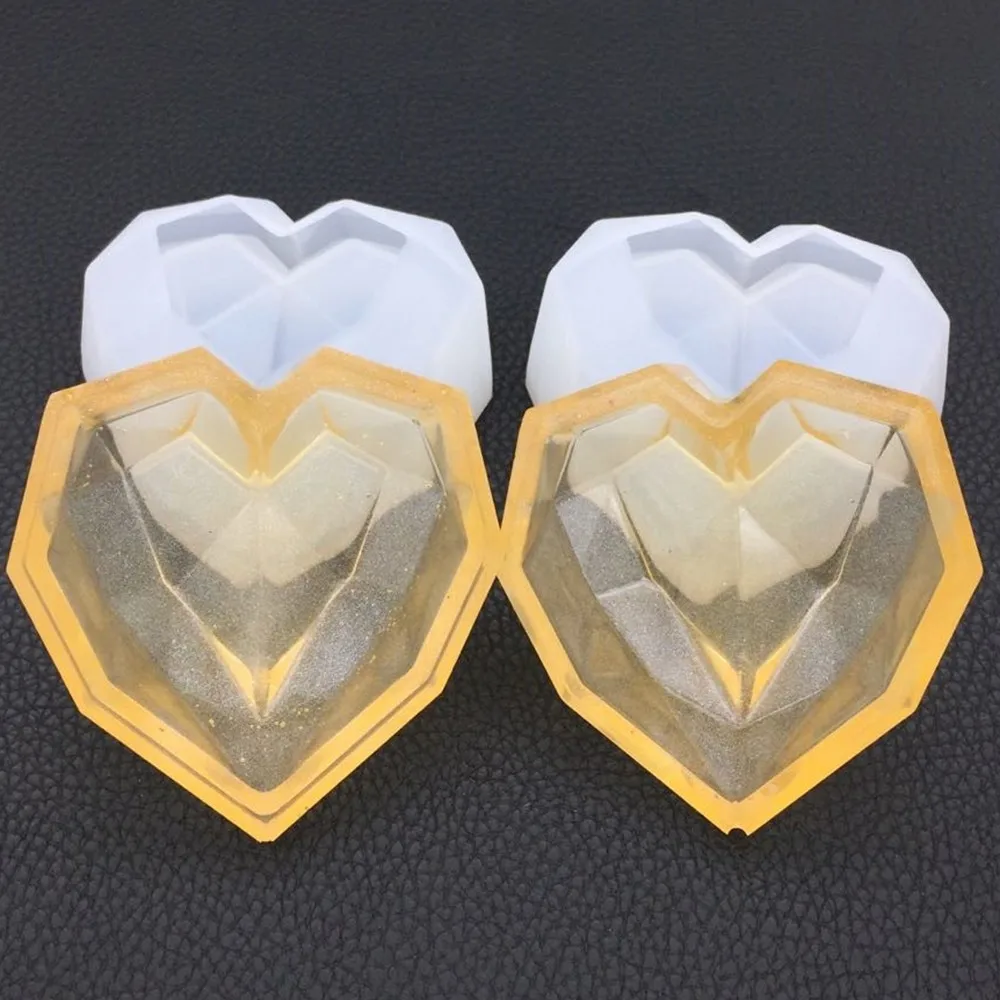 Geometric Heart Shaped Silicone Mold Epoxy Resin Cake Dessert Molds Cooking Baking Stereotype Tools Kitchen Supplies