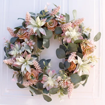 

Artificial Wreath Door Trim Ornament Hanging Succulent Fake Flower Garland for Home Garden Christmas Wedding Decoration Floral