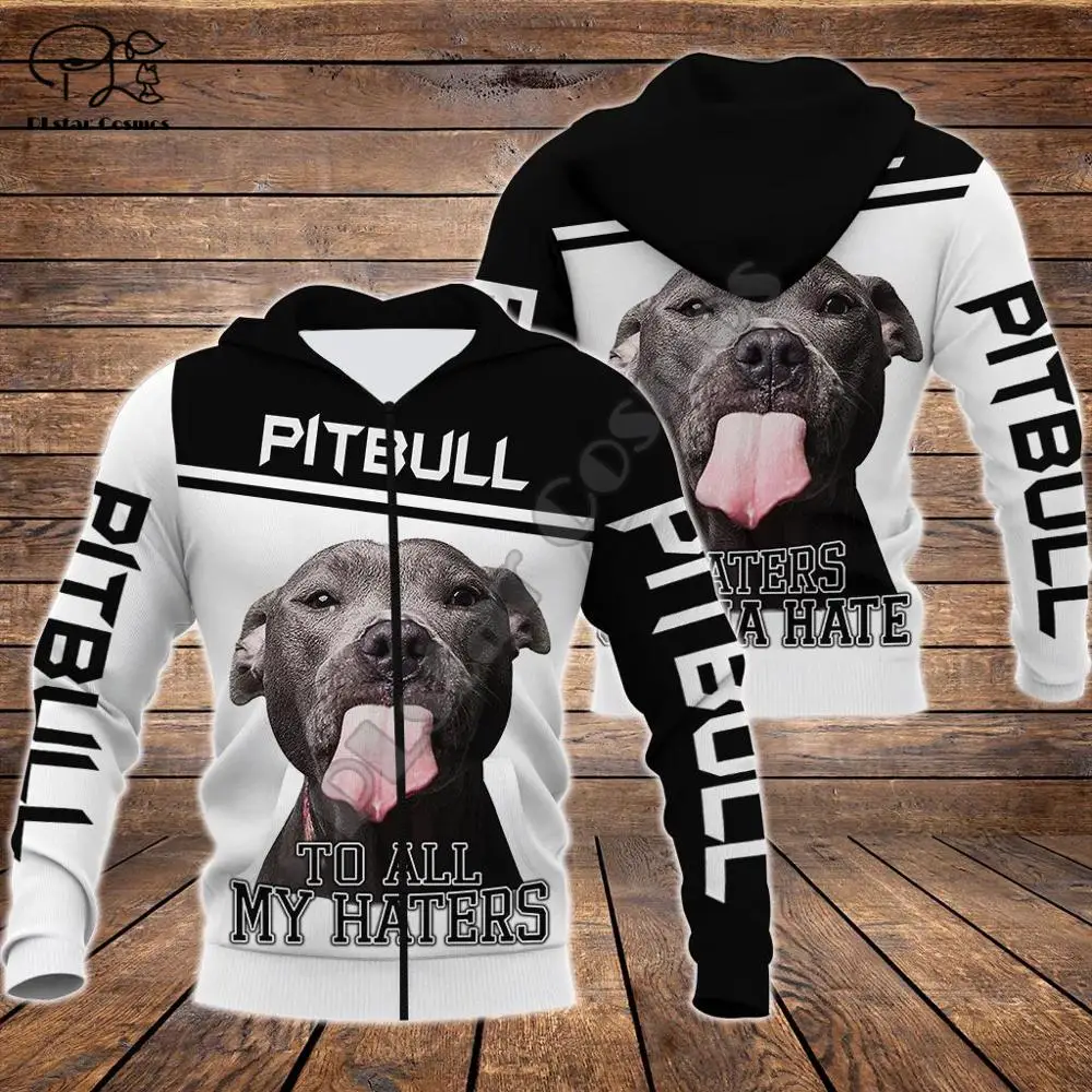  Men Unisex pitbull to haters limited 3d dog print zipped hoodie long sleeve Sweatshirts jacket pull