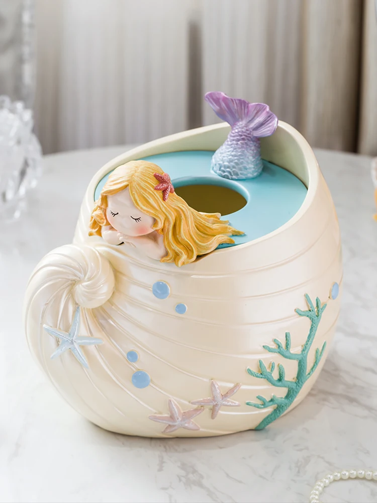 Free Shipping Home Decor Resin Tissue Box Refined Mermaid Paper Organizer Fairy Lady Table Decoration Lovely Gift Hotel Ornament